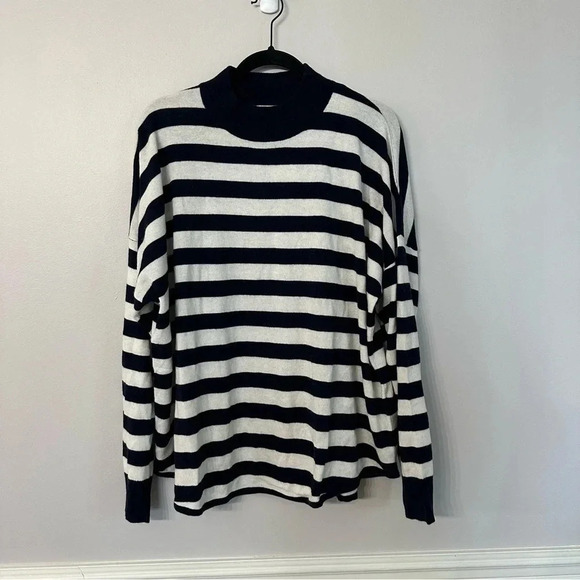 Madewell Ashbury Mock Neck Wool Blend Striped Dark Indigo Sweater NWT - Picture 2 of 7